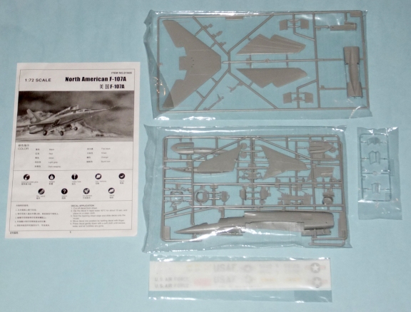 Here's what you get. Notice the clear parts in a separate bag, as well as the surprisingly small decal sheet.